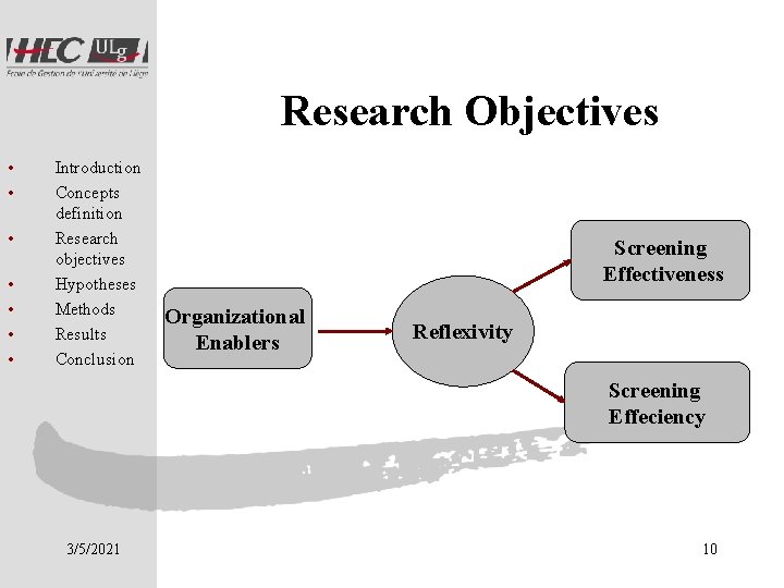 Research Objectives • • Introduction Concepts definition Research objectives Hypotheses Methods Results Conclusion Screening