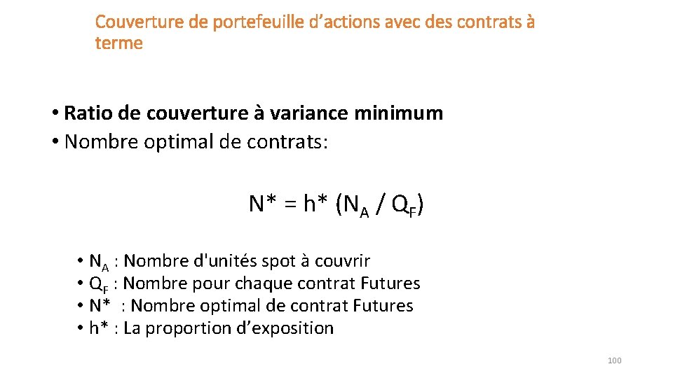 Couverture de portefeuille d’actions avec des contrats à terme • Ratio de couverture à