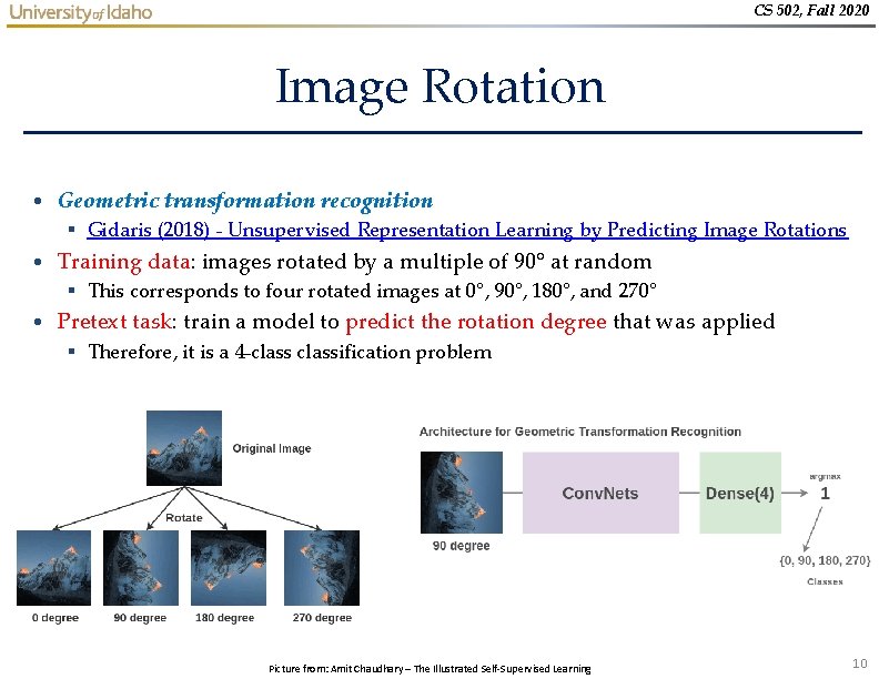 CS 502, Fall 2020 Image Rotation • Geometric transformation recognition § Gidaris (2018) -