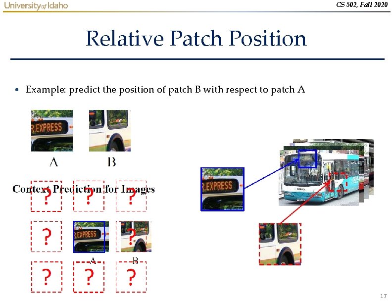 CS 502, Fall 2020 Relative Patch Position • Example: predict the position of patch