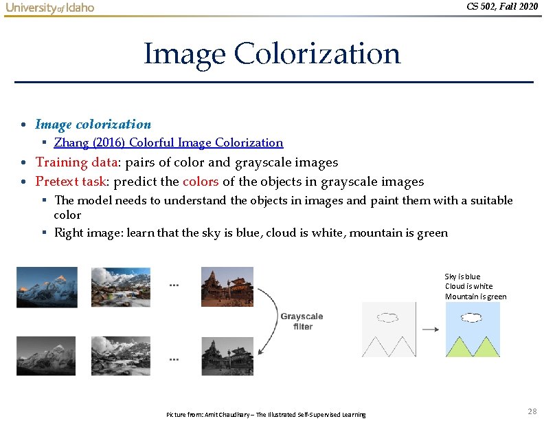 CS 502, Fall 2020 Image Colorization • Image colorization § Zhang (2016) Colorful Image