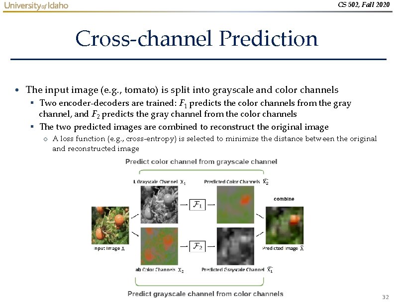 CS 502, Fall 2020 Cross-channel Prediction • The input image (e. g. , tomato)