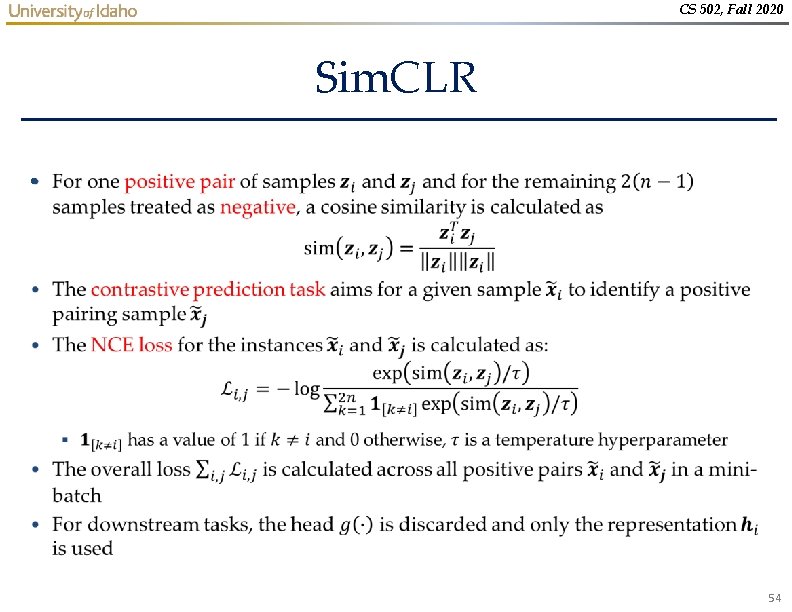 CS 502, Fall 2020 Sim. CLR • 54 