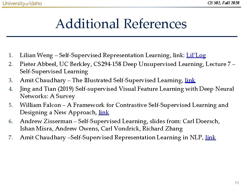 CS 502, Fall 2020 Additional References 1. 2. 3. 4. 5. 6. 7. Lilian