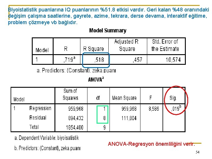 Biyoistatistik puanlarına IQ puanlarının %51. 8 etkisi vardır. Geri kalan %48 oranındaki değişim çalışma