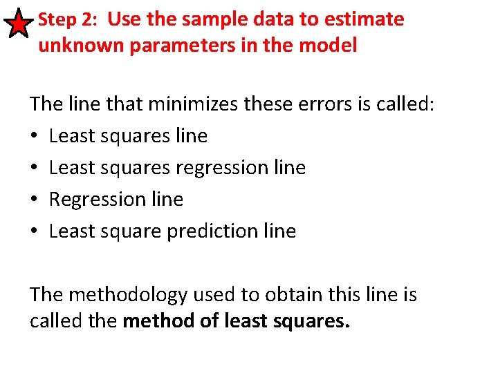 Step 2: Use the sample data to estimate unknown parameters in the model The