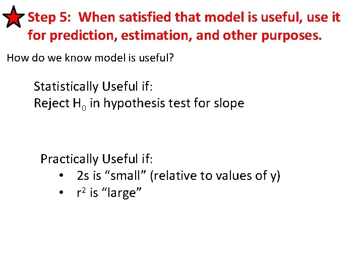 Step 5: When satisfied that model is useful, use it for prediction, estimation, and