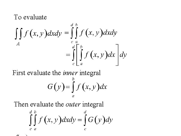 To evaluate A First evaluate the inner integral Then evaluate the outer integral 