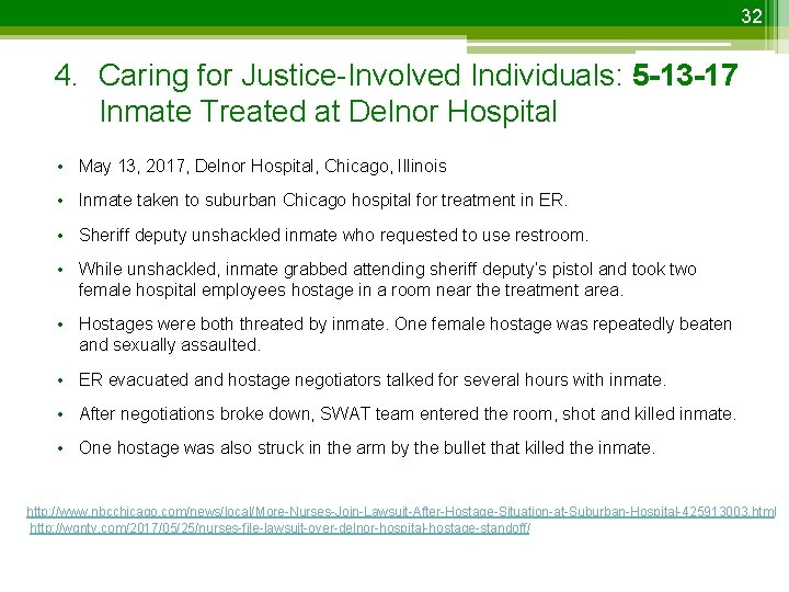 32 4. Caring for Justice-Involved Individuals: 5 -13 -17 Inmate Treated at Delnor Hospital