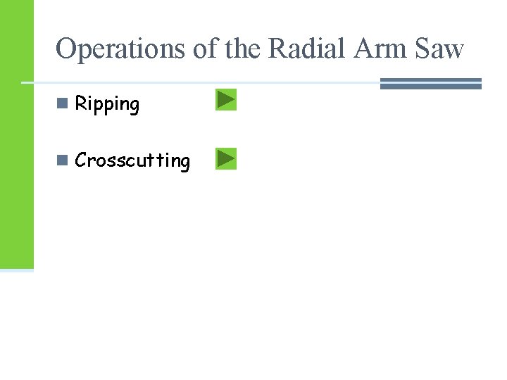 Operations of the Radial Arm Saw n Ripping n Crosscutting 