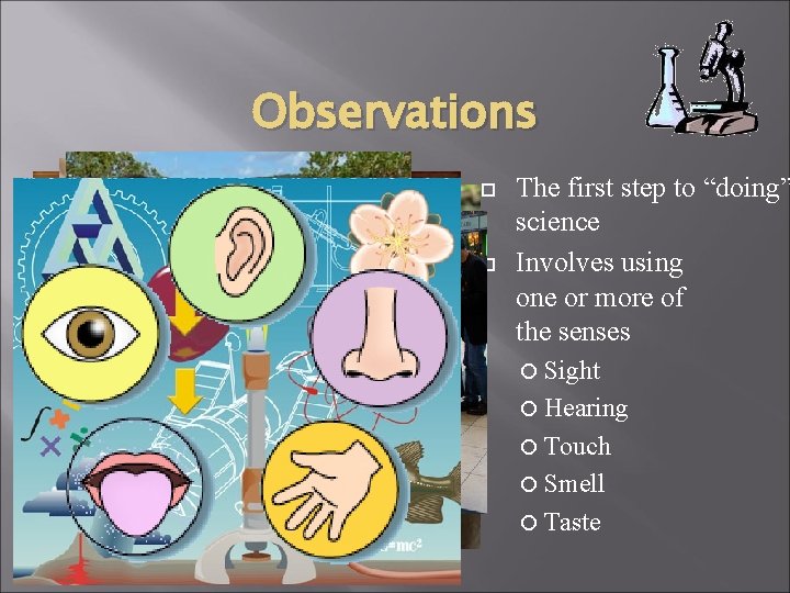 Observations The first step to “doing” science Involves using one or more of the