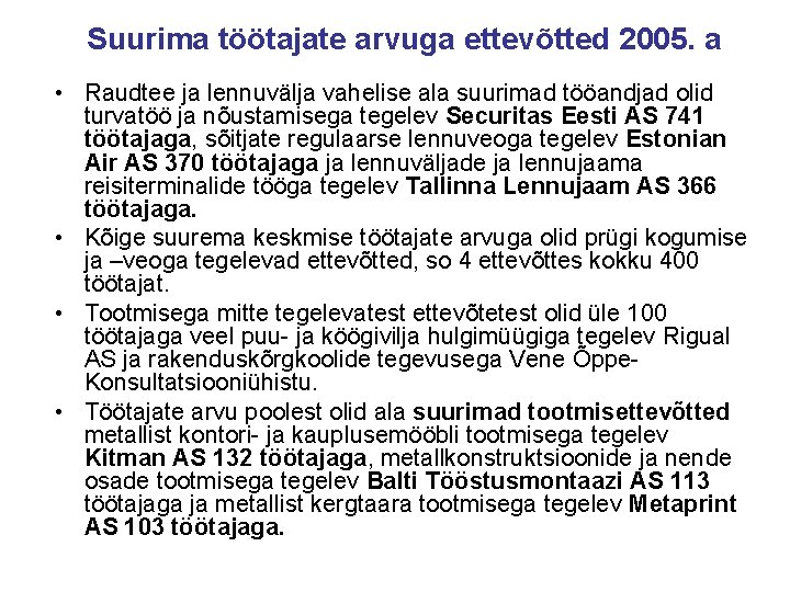 Suurima töötajate arvuga ettevõtted 2005. a • Raudtee ja lennuvälja vahelise ala suurimad tööandjad