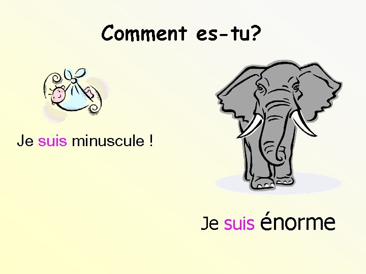 Comment es-tu? Je suis minuscule ! Je suis énorme 