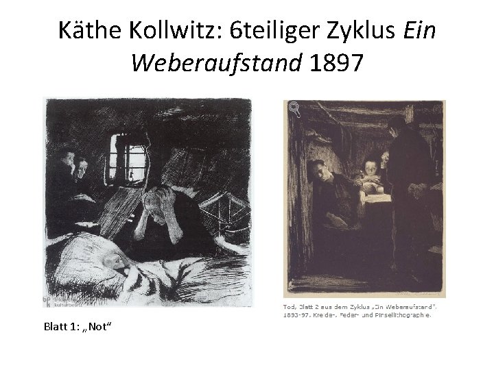 Käthe Kollwitz: 6 teiliger Zyklus Ein Weberaufstand 1897 Blatt 1: „Not“ 