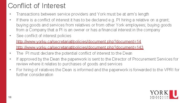 Conflict of Interest • • • 18 Transactions between service providers and York must Conflict of Interest • • • 18 Transactions between service providers and York must