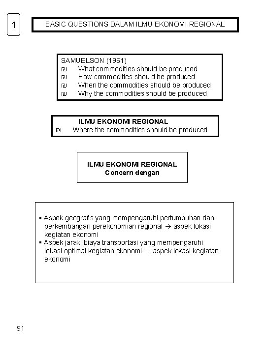 1 BASIC QUESTIONS DALAM ILMU EKONOMI REGIONAL SAMUELSON (1961) ₪ What commodities should be