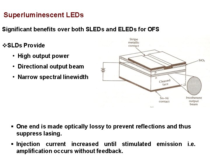 Superluminescent LEDs Significant benefits over both SLEDs and ELEDs for OFS SLDs Provide •