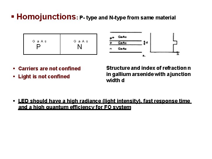  Homojunctions: P- type and N-type from same material G a A s P