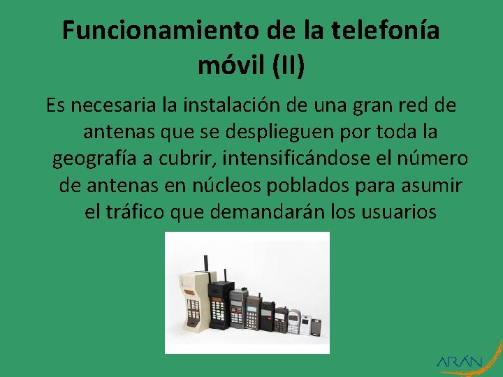 Funcionamiento de la telefonía móvil (II) Es necesaria la instalación de una gran red