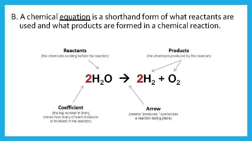 B. A chemical equation is a shorthand form of what reactants are used and