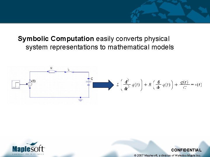 Automatic Equation Generation Symbolic Computation easily converts physical system representations to mathematical models CONFIDENTIAL