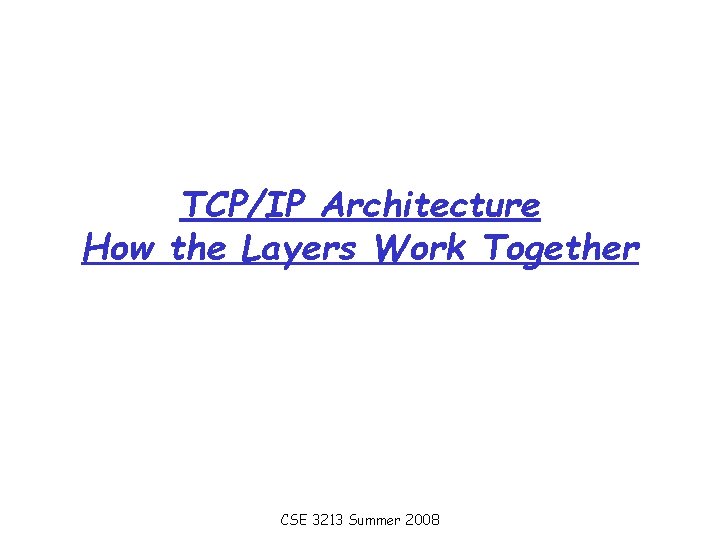 TCP/IP Architecture How the Layers Work Together CSE 3213 Summer 2008 