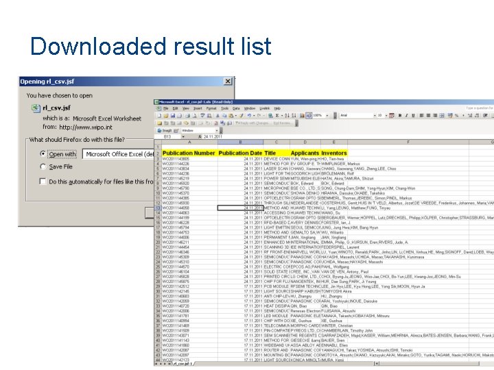 Downloaded result list 