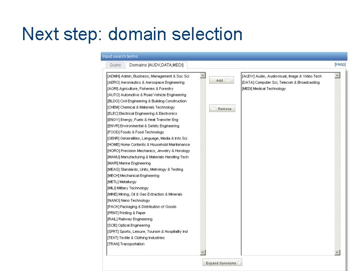 Next step: domain selection 