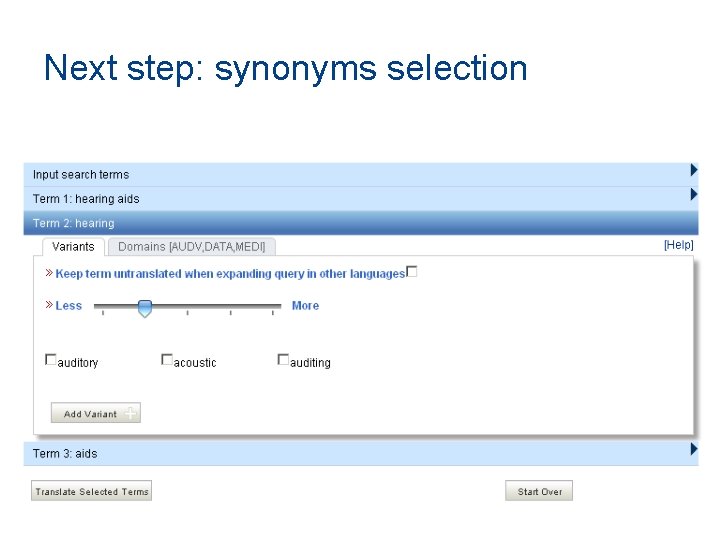 Next step: synonyms selection 