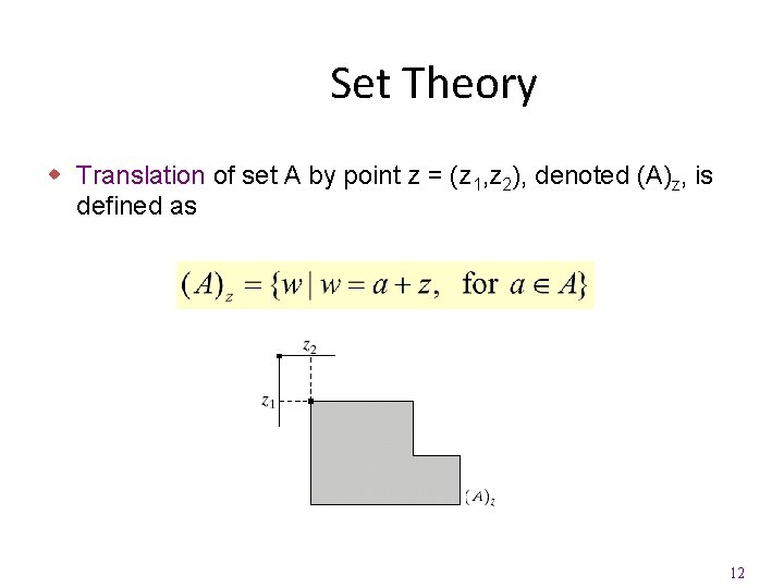 Set Theory w Translation of set A by point z = (z 1, z