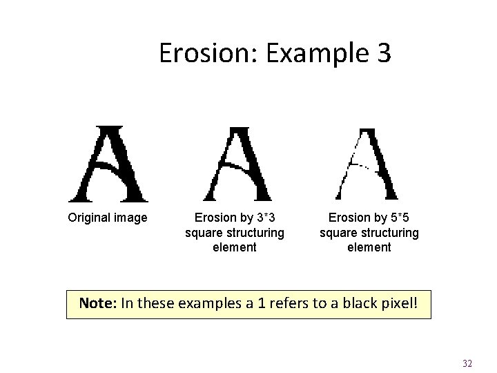 Erosion: Example 3 Original image Erosion by 3*3 square structuring element Erosion by 5*5