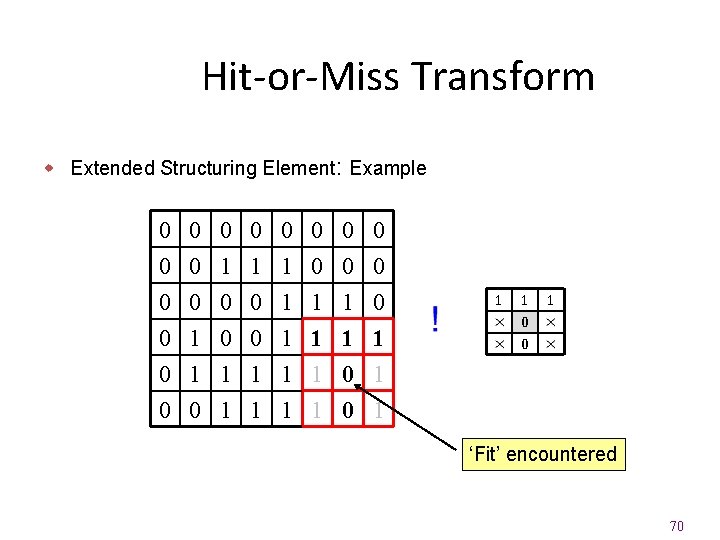 Hit-or-Miss Transform w Extended Structuring Element: Example 0 0 0 0 1 1 1