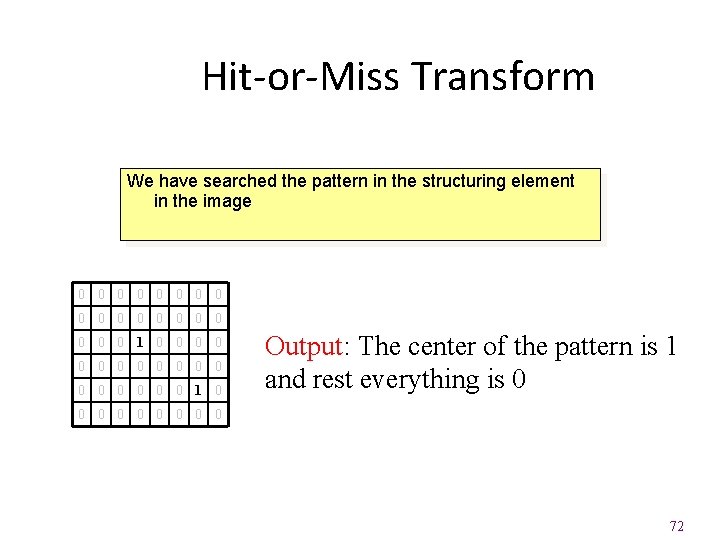 Hit-or-Miss Transform We have searched the pattern in the structuring element in the image