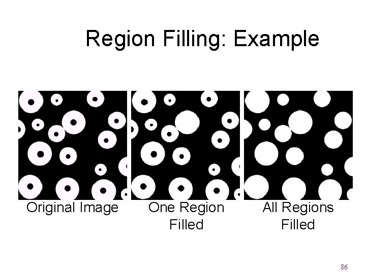 Region Filling: Example Original Image One Region Filled All Regions Filled 86 