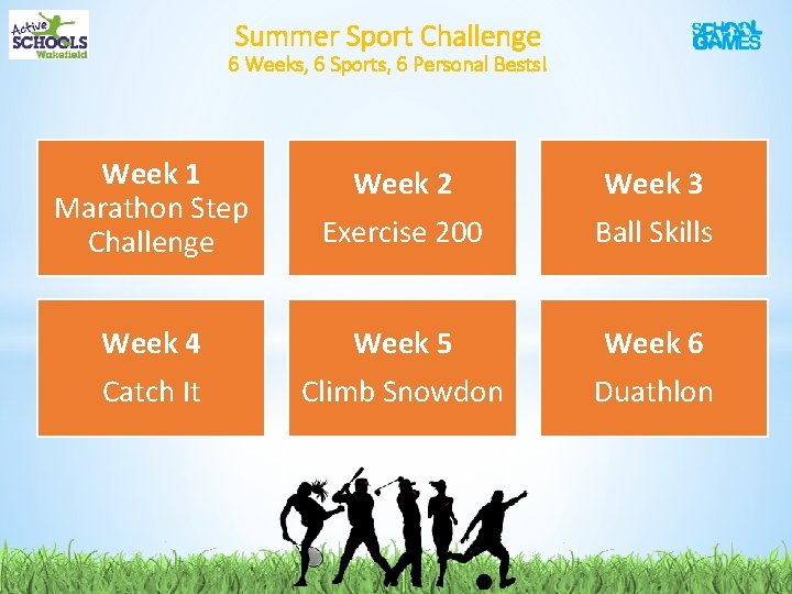 Summer Sport Challenge 6 Weeks, 6 Sports, 6 Personal Bests! Week 1 Marathon Step Summer Sport Challenge 6 Weeks, 6 Sports, 6 Personal Bests! Week 1 Marathon Step