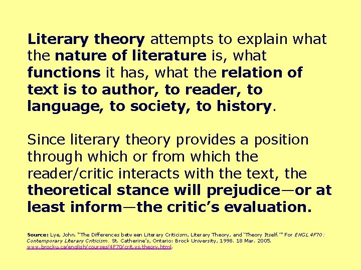 Literary theory attempts to explain what the nature of literature is, what functions it