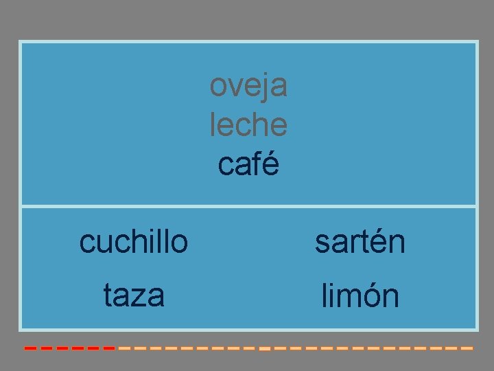 oveja leche café cuchillo sartén taza limón oveja leche café cuchillo sartén taza limón