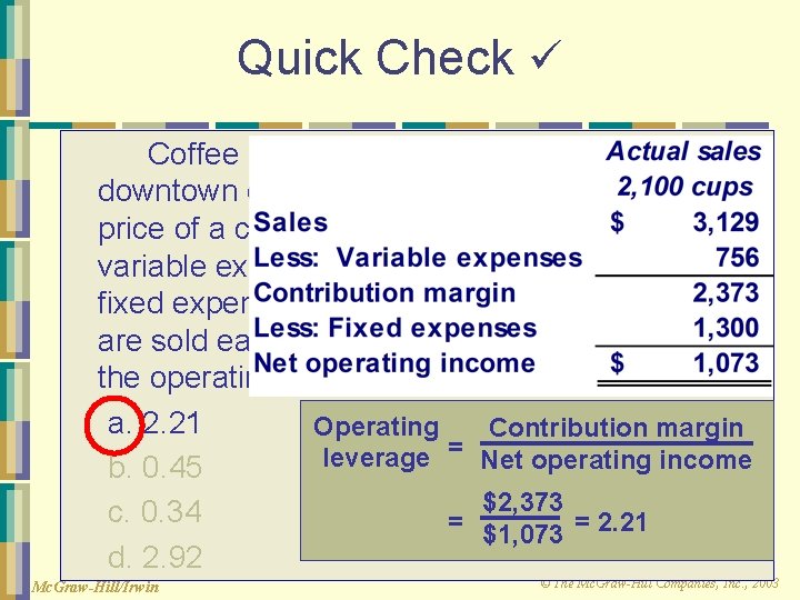 Quick Check Coffee Klatch is an espresso stand in a downtown office building. The