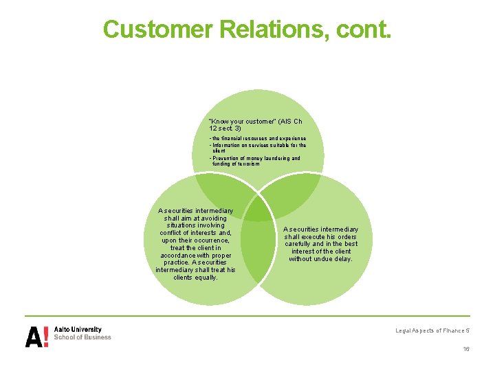 Customer Relations, cont. “Know your customer” (AIS Ch 12 sect. 3) • the financial