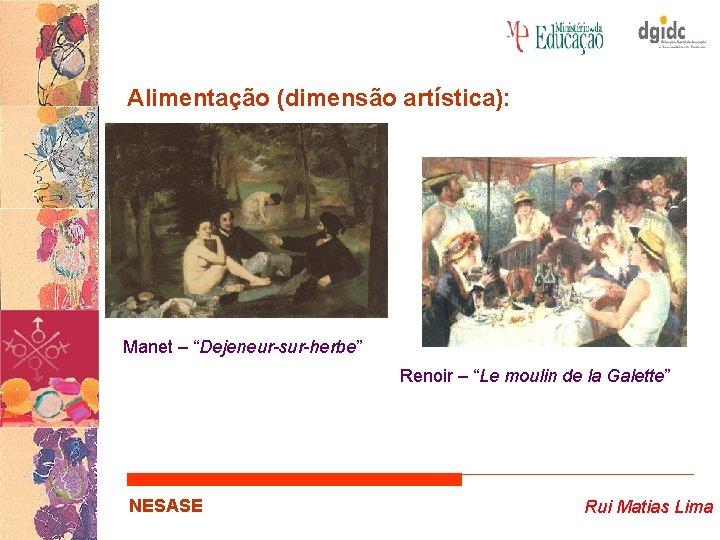 Alimentação (dimensão artística): Manet – “Dejeneur-sur-herbe” Renoir – “Le moulin de la Galette” NESASE