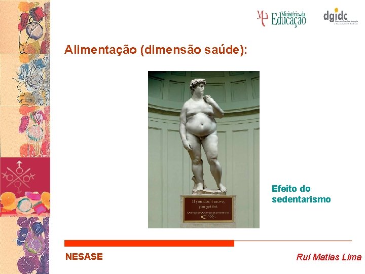 Alimentação (dimensão saúde): Efeito do sedentarismo NESASE Rui Matias Lima 