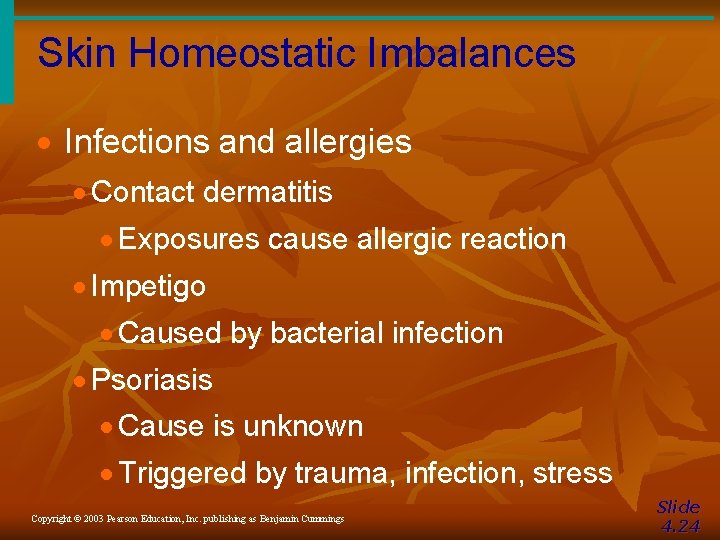 Skin Homeostatic Imbalances · Infections and allergies · Contact dermatitis · Exposures cause allergic