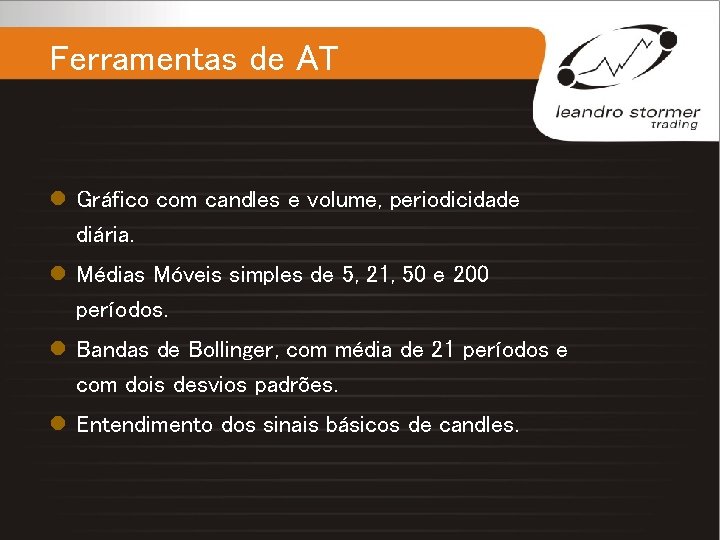 Ferramentas de AT l Gráfico com candles e volume, periodicidade diária. l Médias Móveis