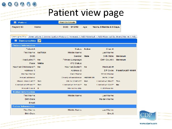 Patient view page 