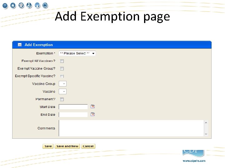 Add Exemption page 