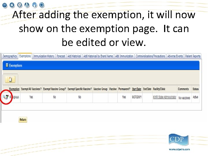 After adding the exemption, it will now show on the exemption page. It can