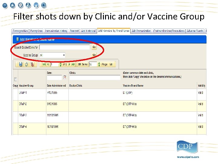 Filter shots down by Clinic and/or Vaccine Group 