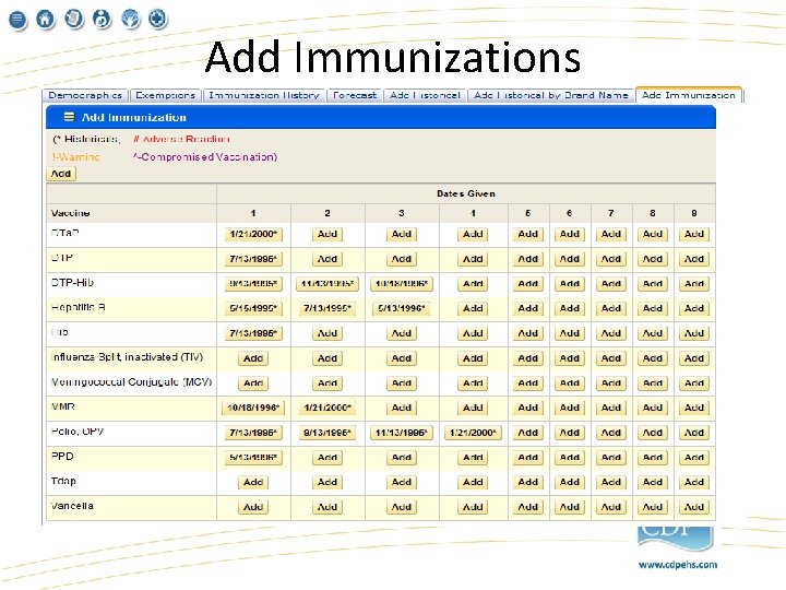 Add Immunizations 