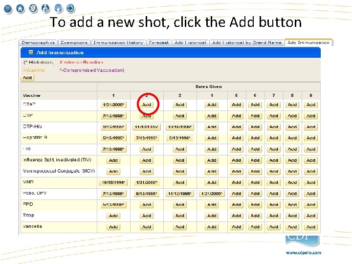 To add a new shot, click the Add button 