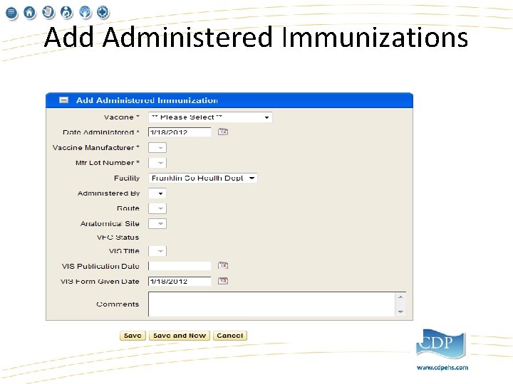 Add Administered Immunizations 